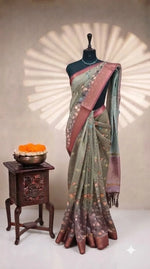 Seafoam Green Chanderi Saree Pallu