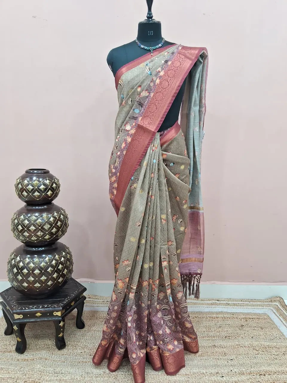 Seafoam Green Chanderi Saree Pallu