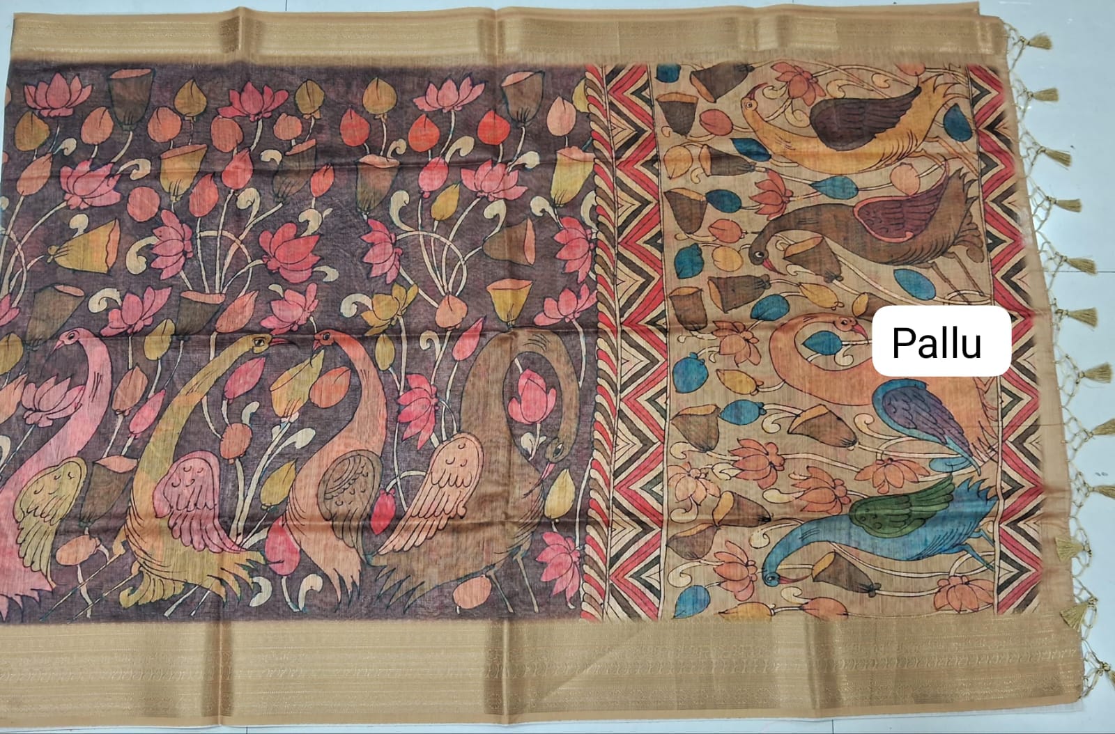 Dark Brown Chanderi Saree Pallu