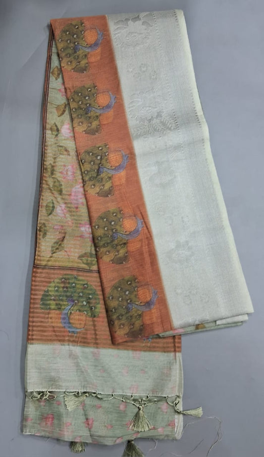 Sea Spray Green Linen Saree