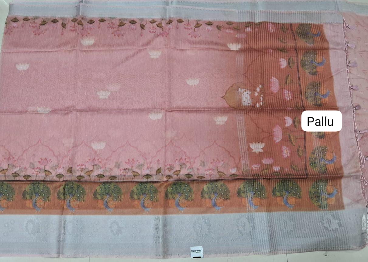 Onion Pink Linen Saree Pallu