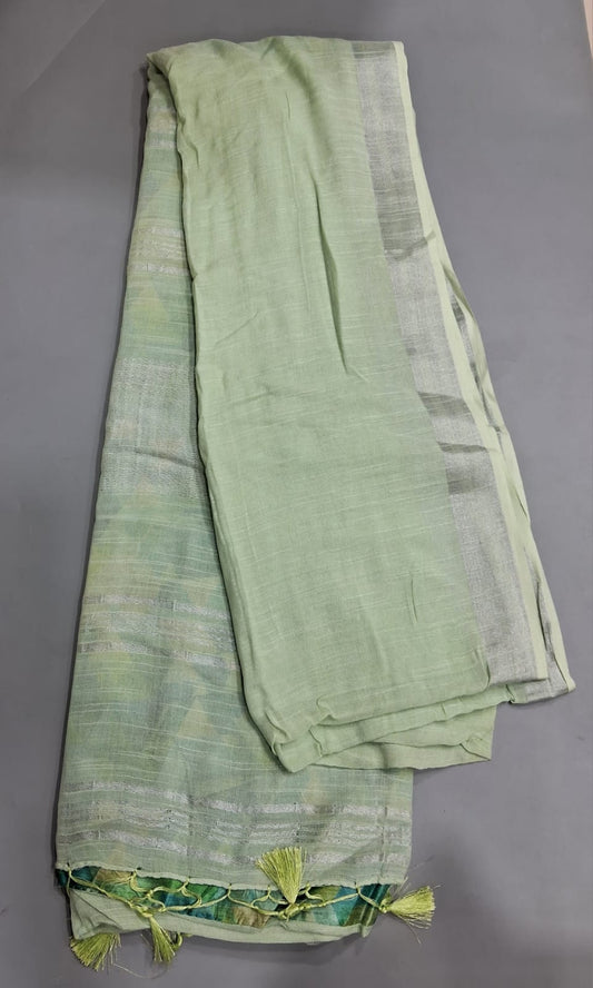 Pale Green Linen Saree