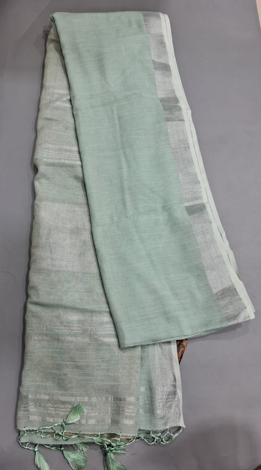 Light Mint Green Linen Saree 