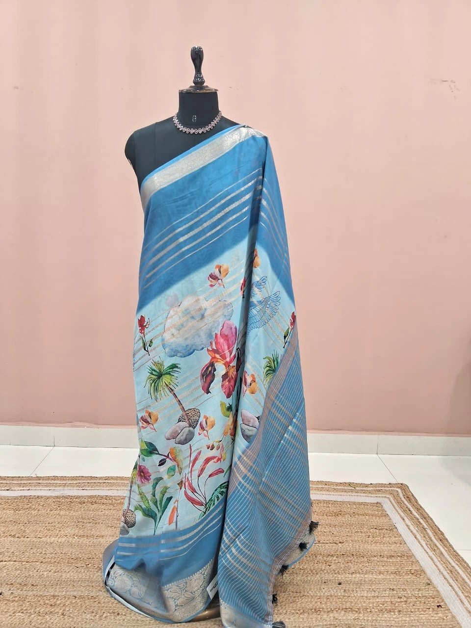 Sky Blue Chiffon Saree 