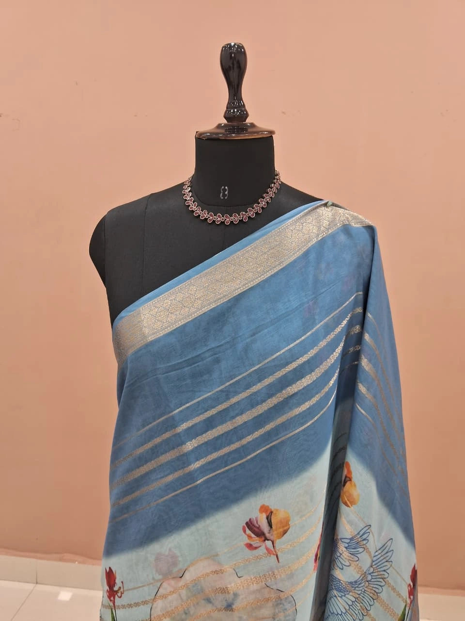 Sky Blue Chiffon Saree 1