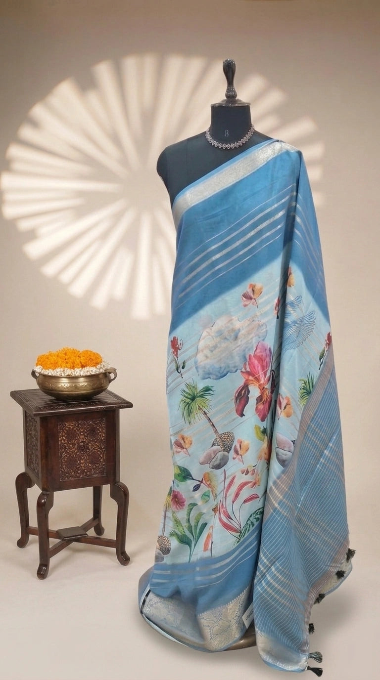 Sky Blue Chiffon Saree 