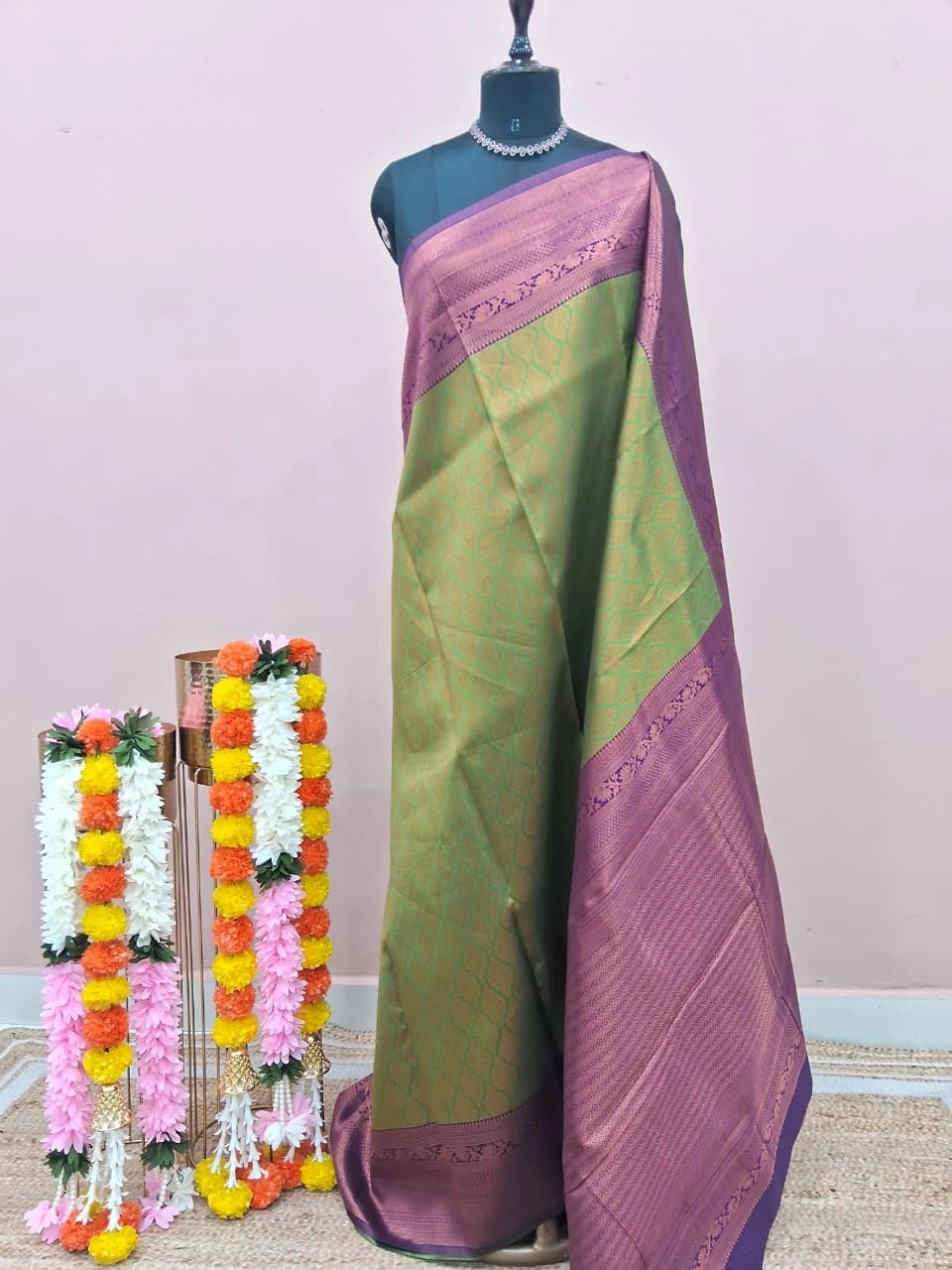 Green Kanchi Semi Silk Saree