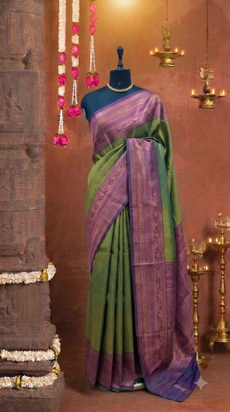 Green Kanchi Semi Silk Saree