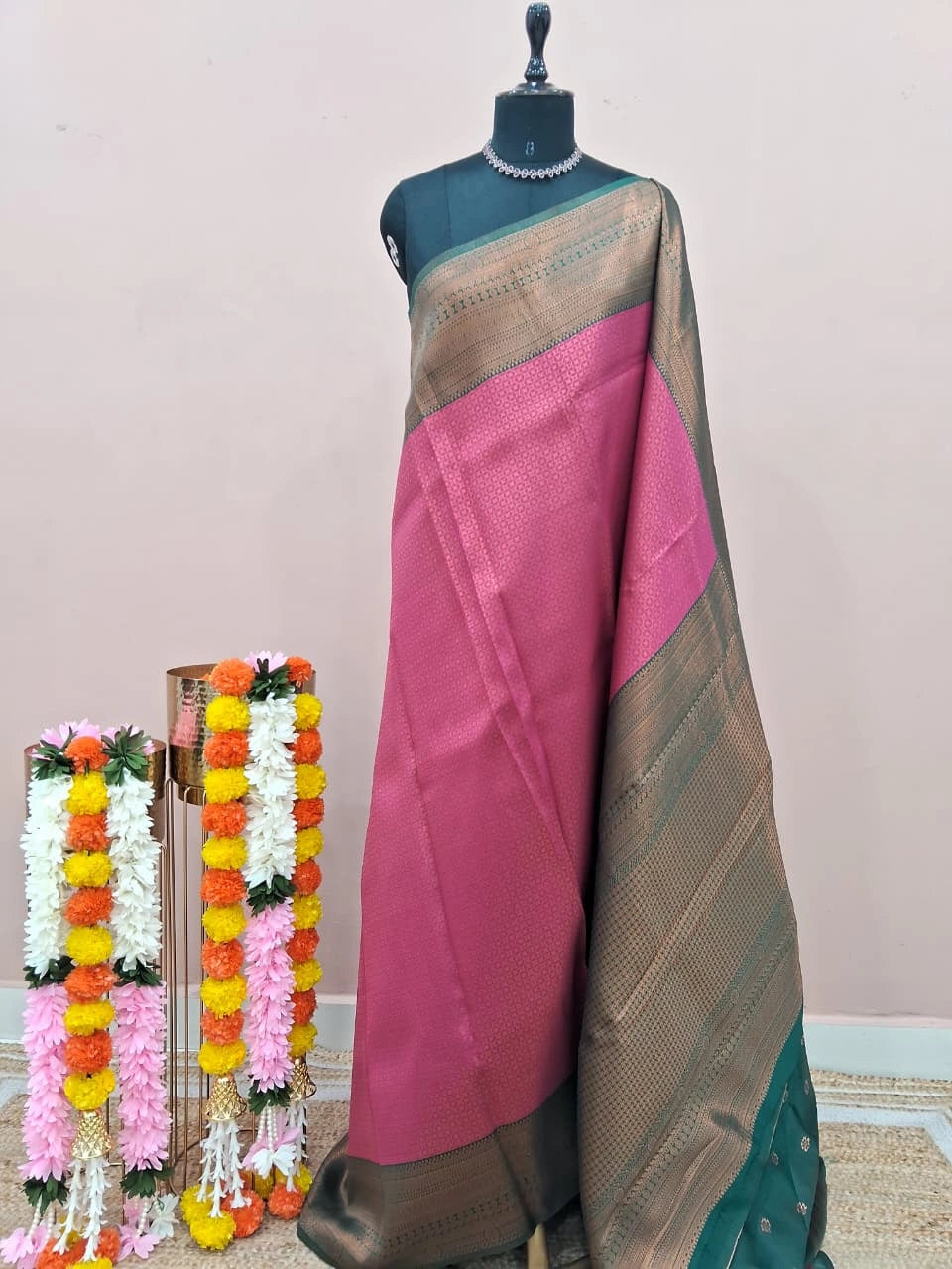 Salmon Pink Kanchi Semi Silk Saree 
