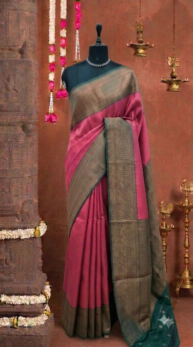 Salmon Pink Kanchi Semi Silk Saree 