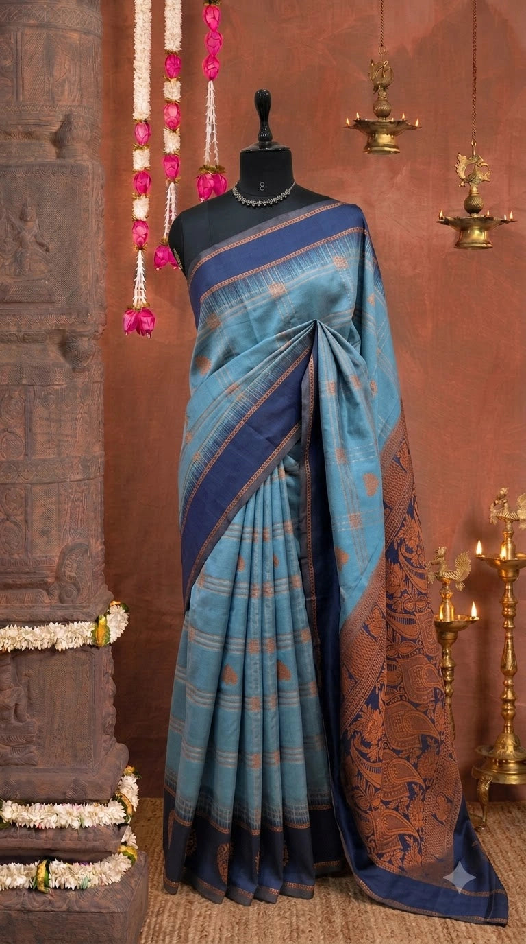 Sky Blue Pure Kanchi Silk Saree 