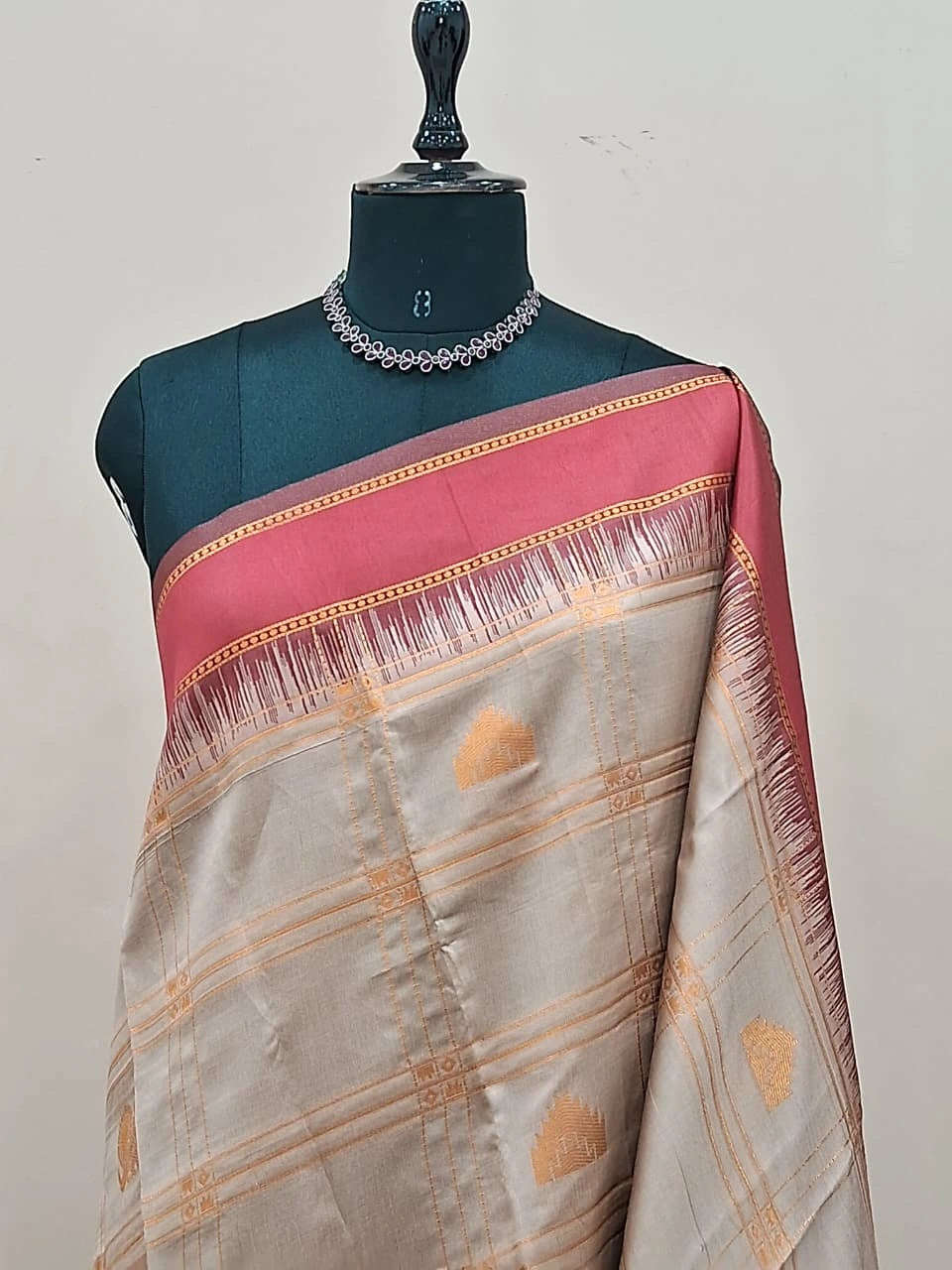 Beige Pure Kanchi Silk Saree 1
