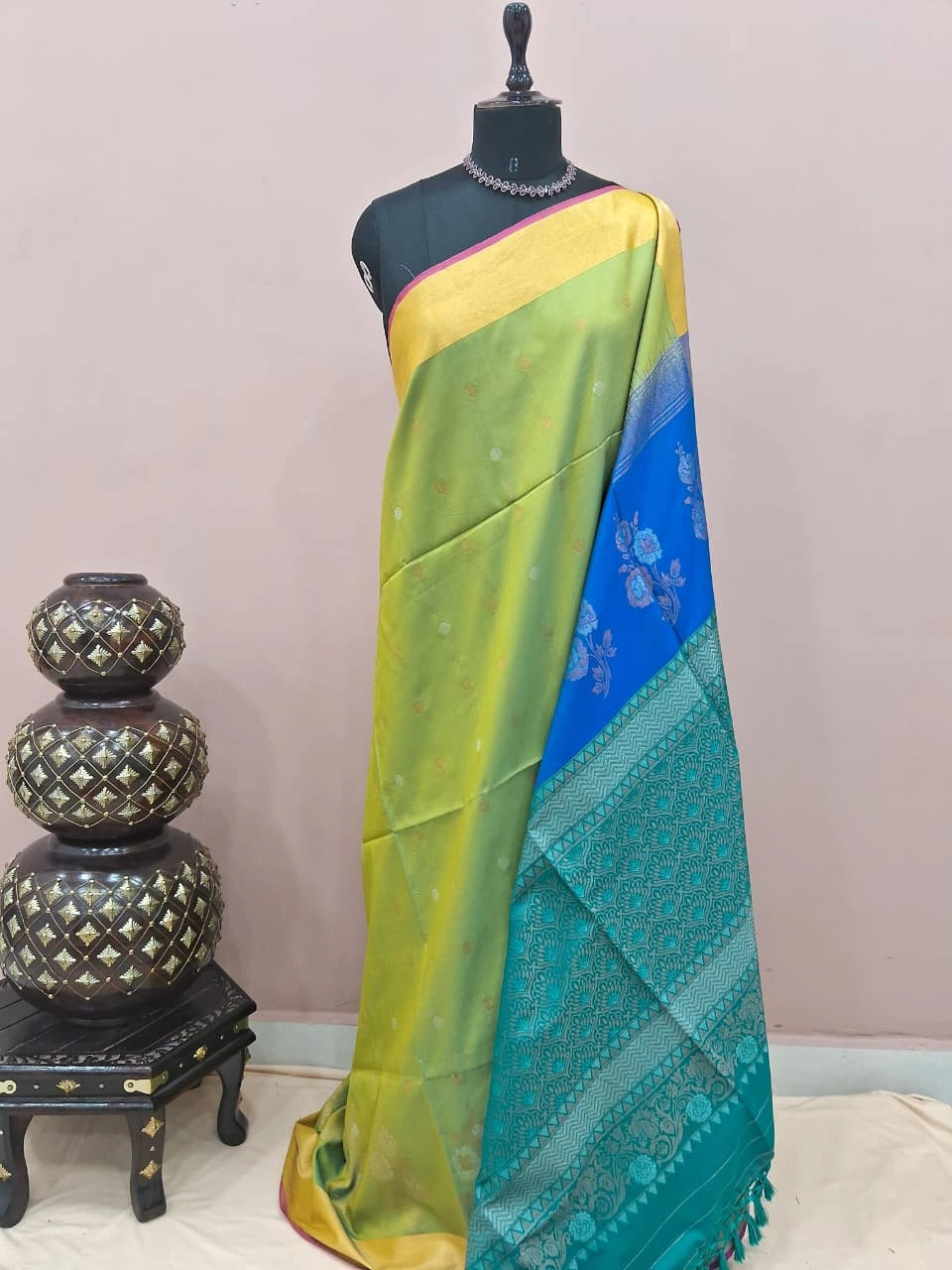Light Green Kanchi Semi Silk Saree