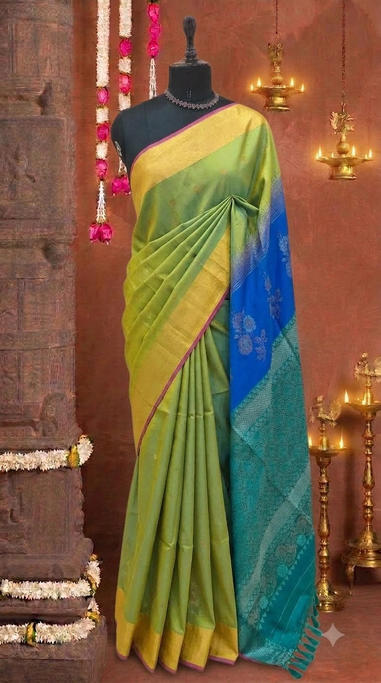 Light Green Kanchi Semi Silk Saree