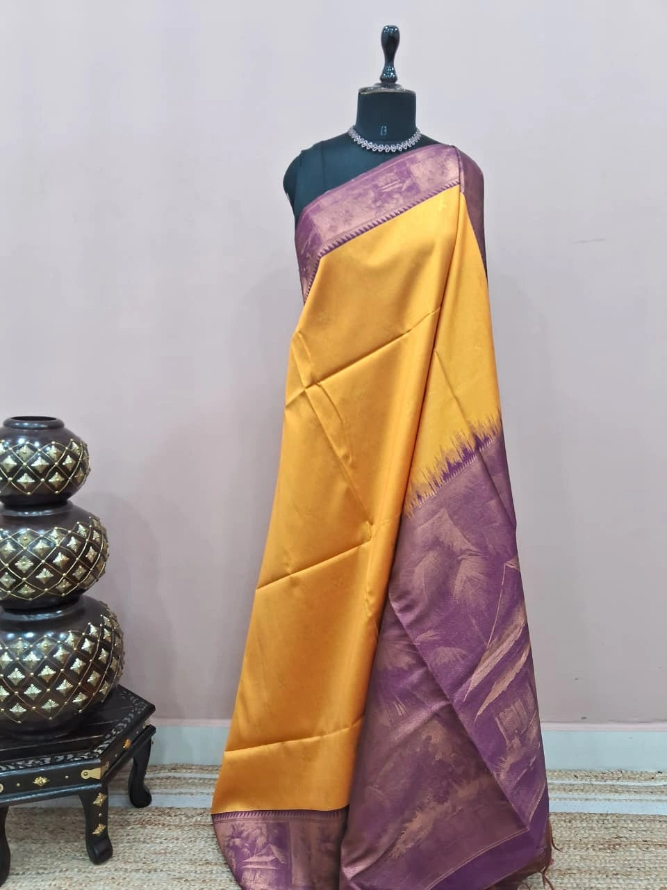 Mustard Yellow Chanderi Pattu Saree 