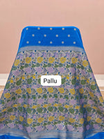 Blue Pure Banarasi Dola Silk Saree pallu