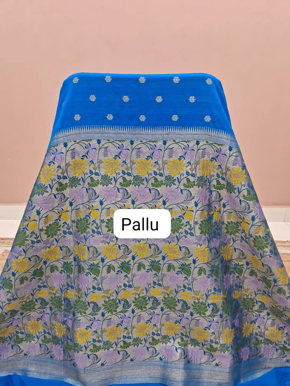 Blue Pure Banarasi Dola Silk Saree pallu