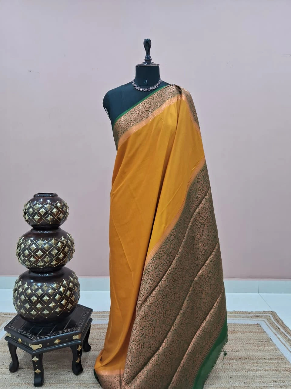 Yellow Plain Crepe Silk Saree