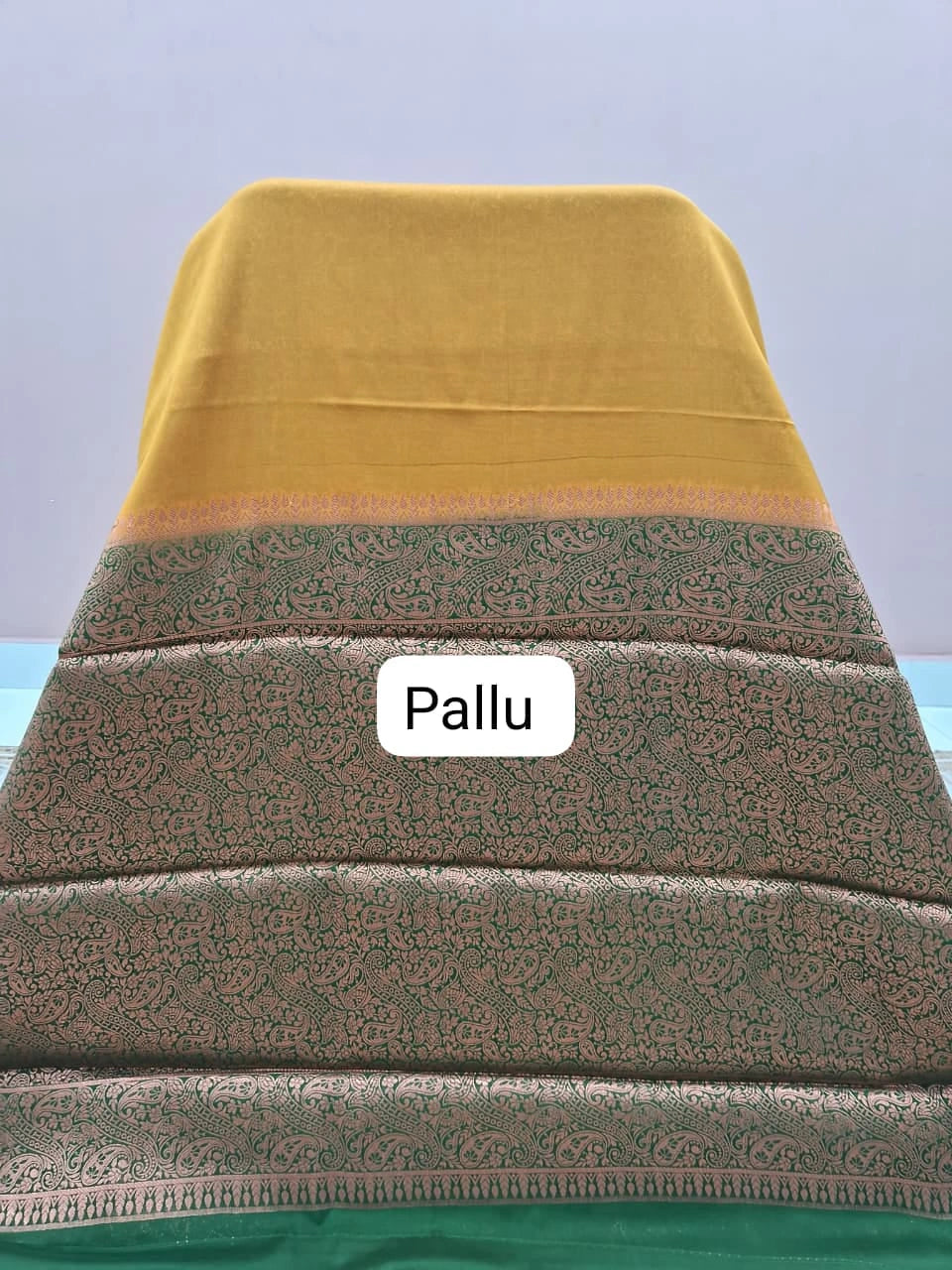 Yellow Plain Crepe Silk Saree pallu