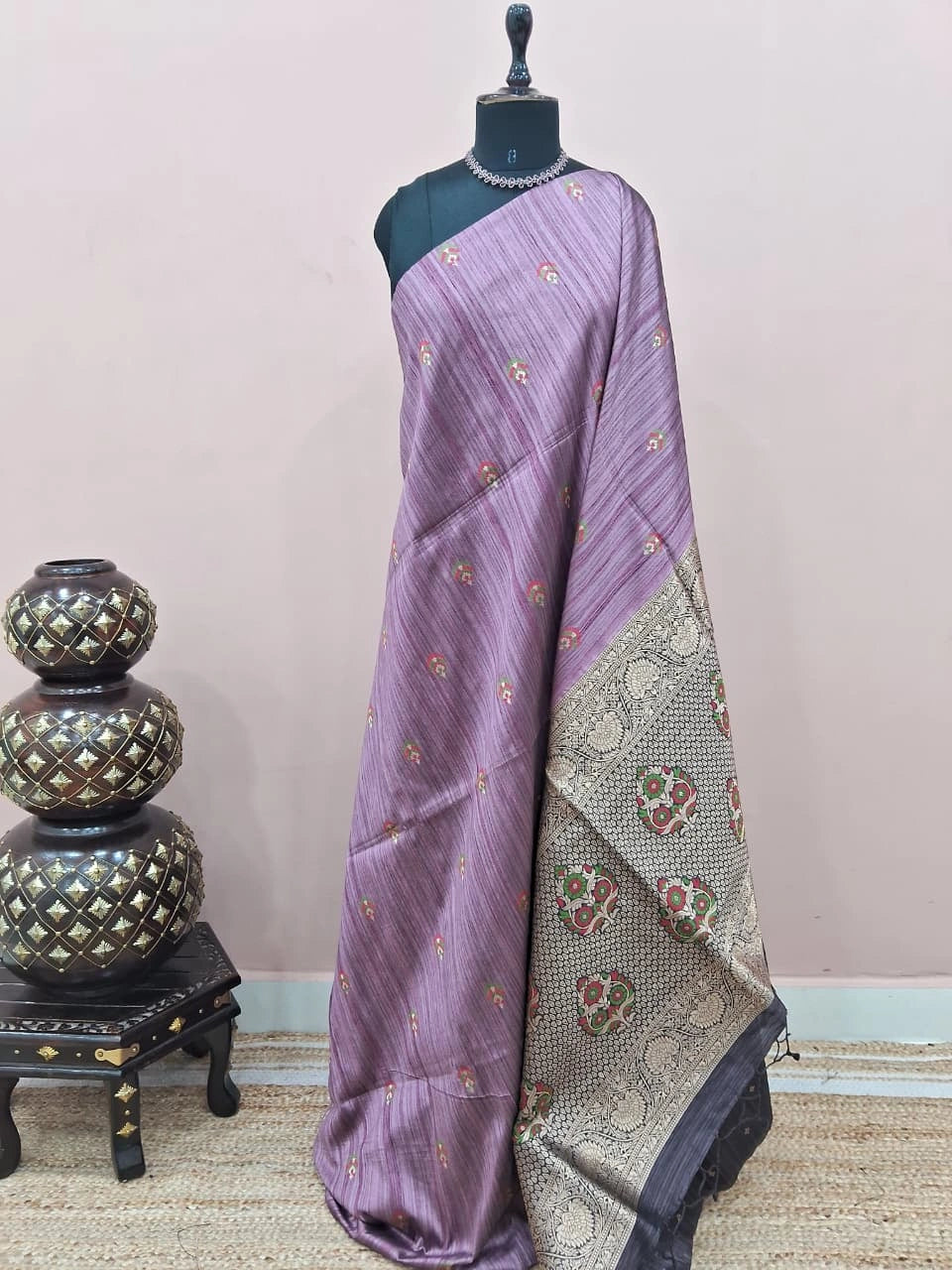 Onion Pink Dupion Silk Saree 