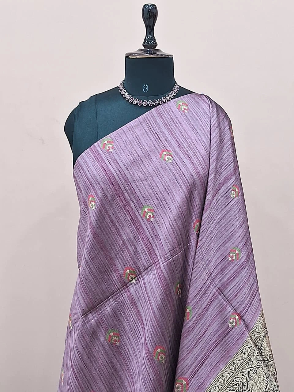Onion Pink Dupion Silk Saree 1