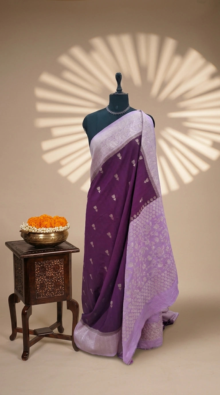 Purple Pure Banarasi Dola Silk Saree 