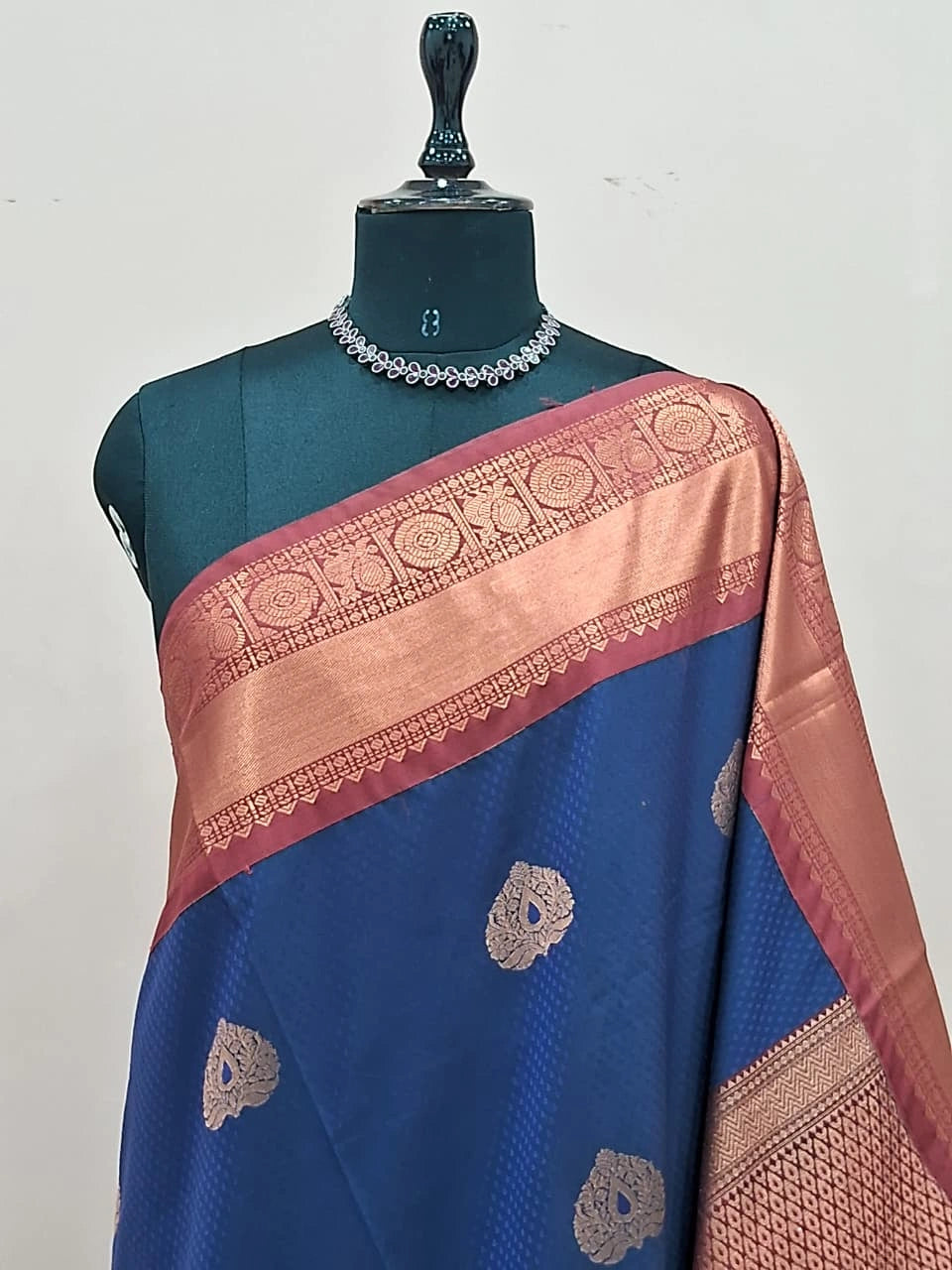 Navy Blue Kanchi Semi Silk Saree 1