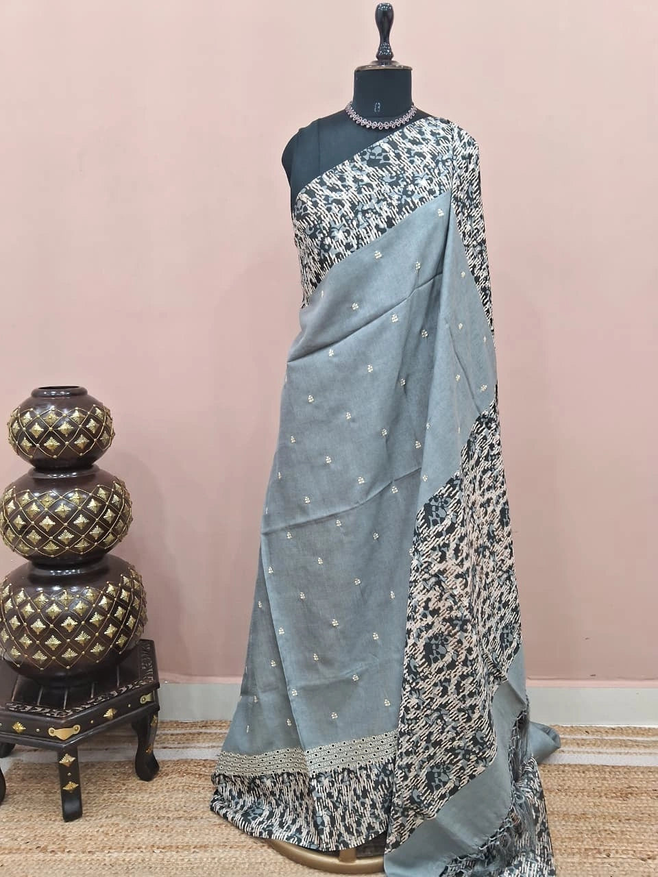 Light Metal Grey Tussar Saree