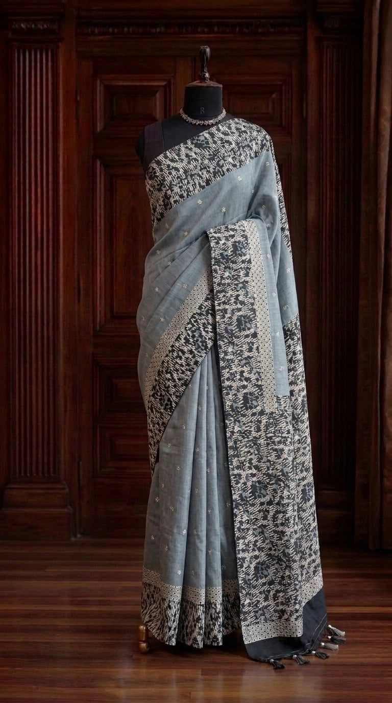 Light Metal Grey Tussar Saree