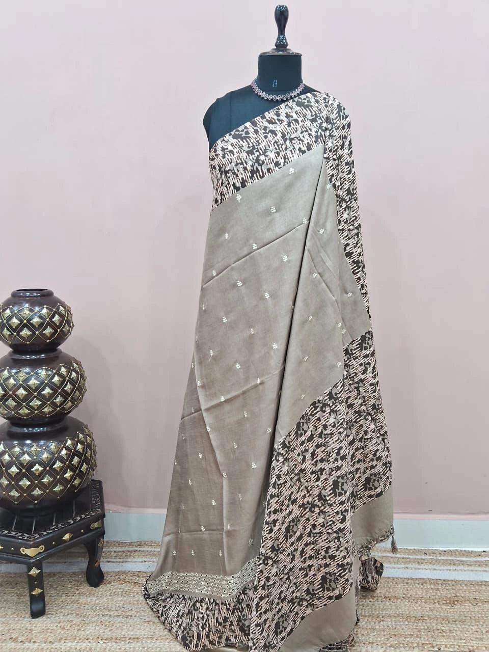 Light Beige Tussar Saree 