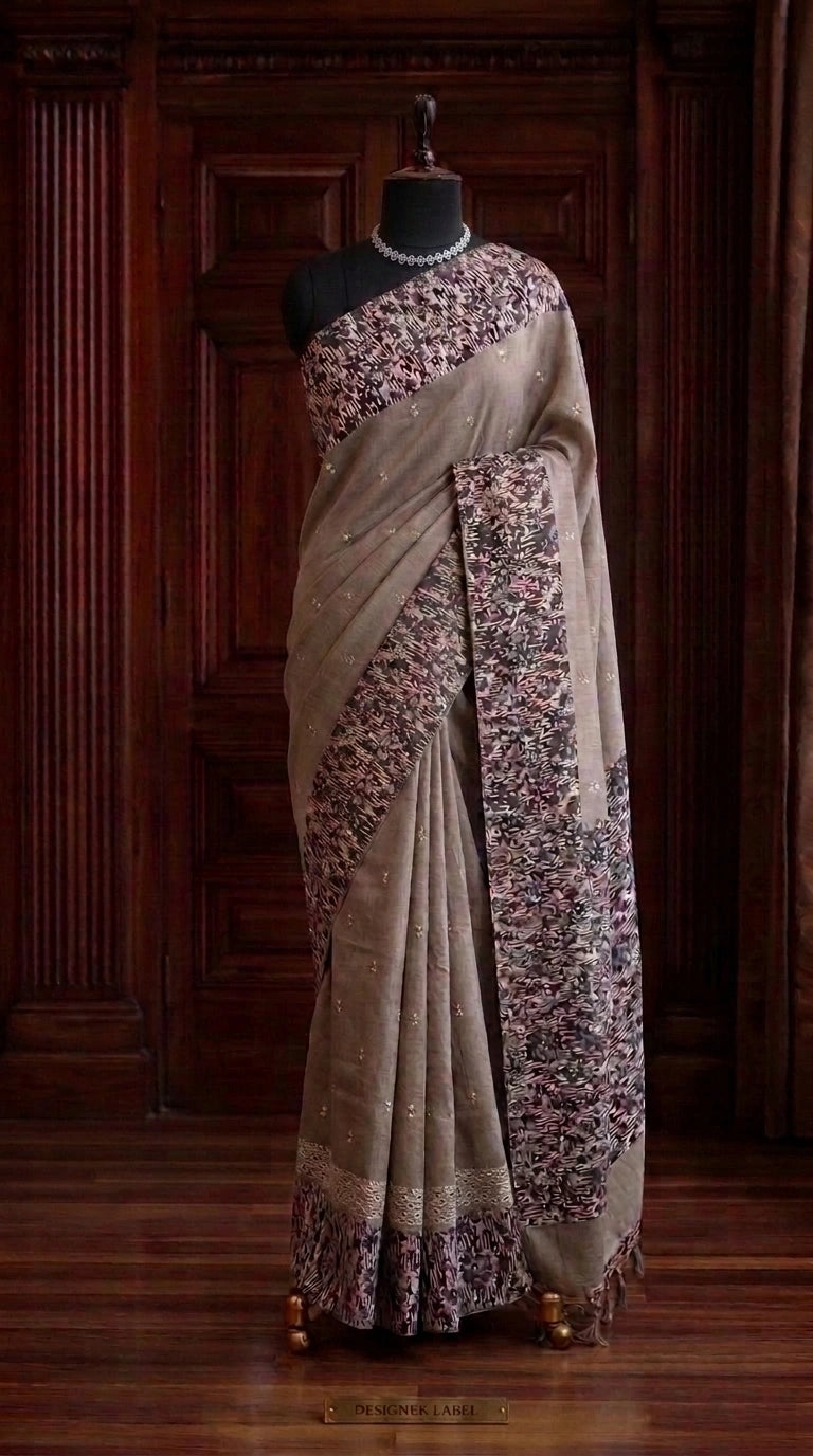 Light Beige Tussar Saree 