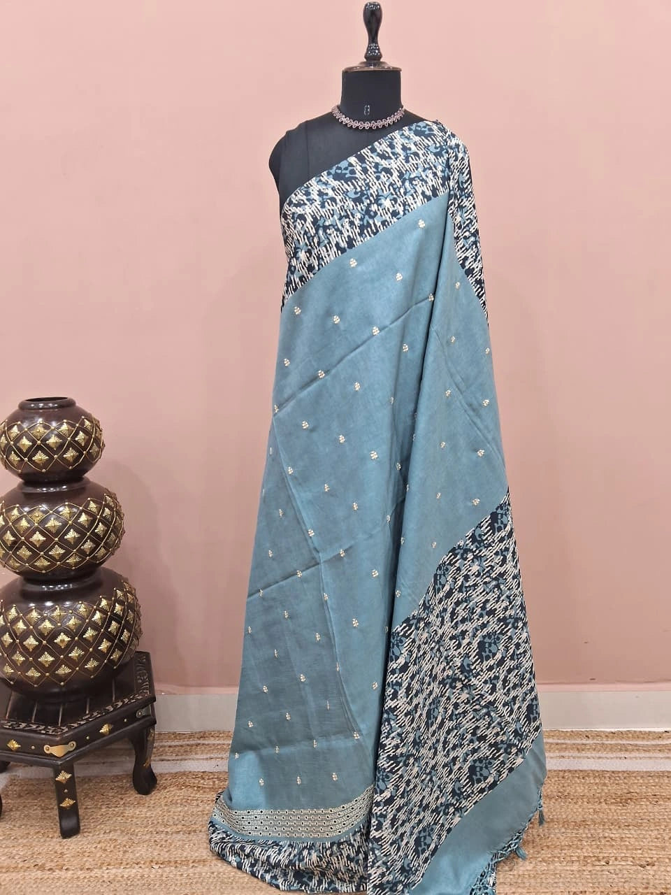 Metal Grey Tussar Saree 