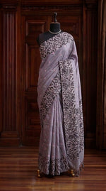 Lavender Grey Tussar Saree