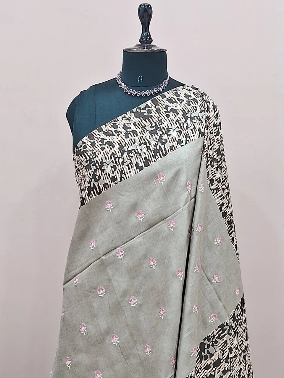 Beige Tussar Saree 1