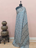 Dark Metal Grey Tussar Saree
