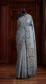 Dark Metal Grey Tussar Saree