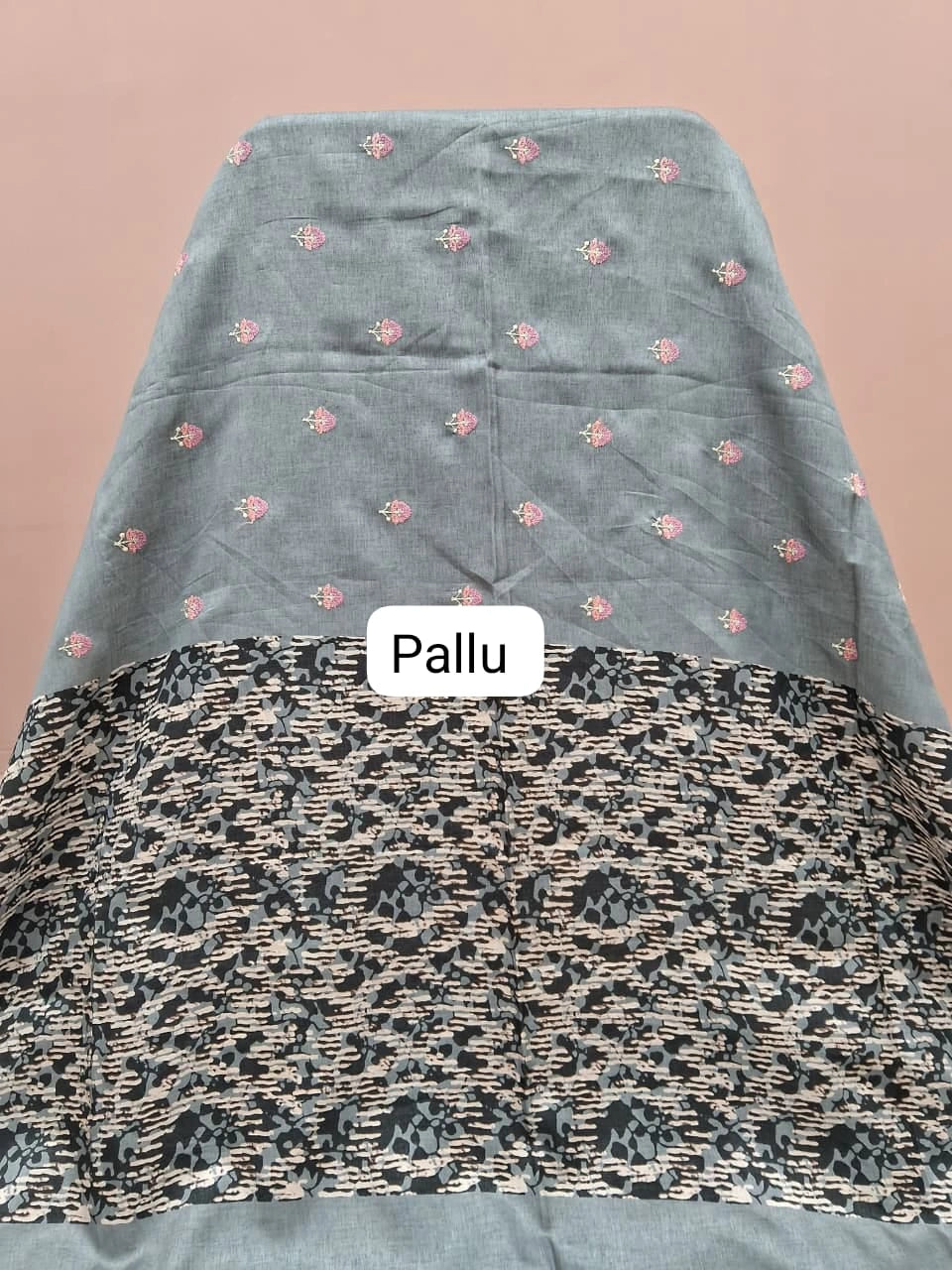 Dark Metal Grey Tussar Saree Pallu