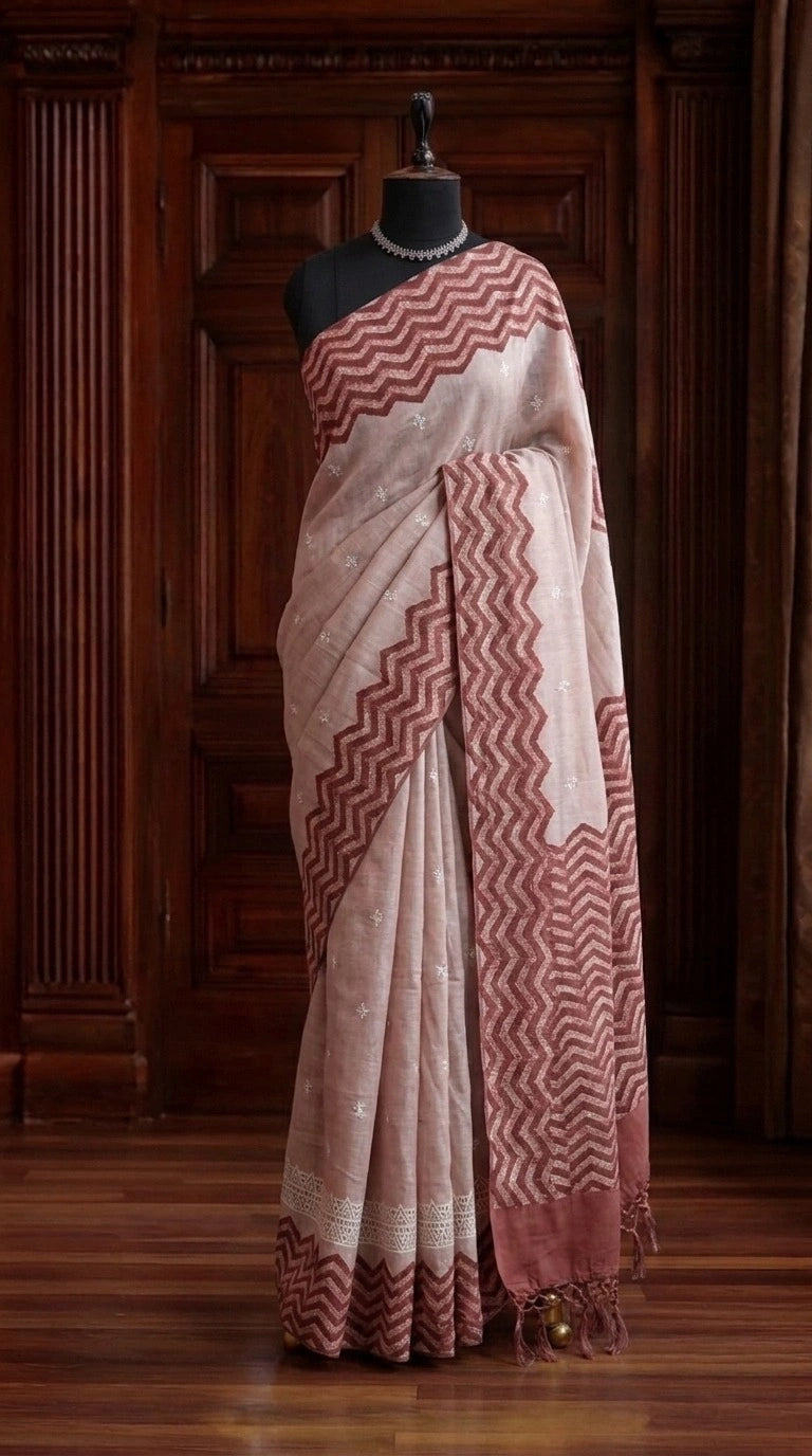 Blush Pink Tussar Saree 