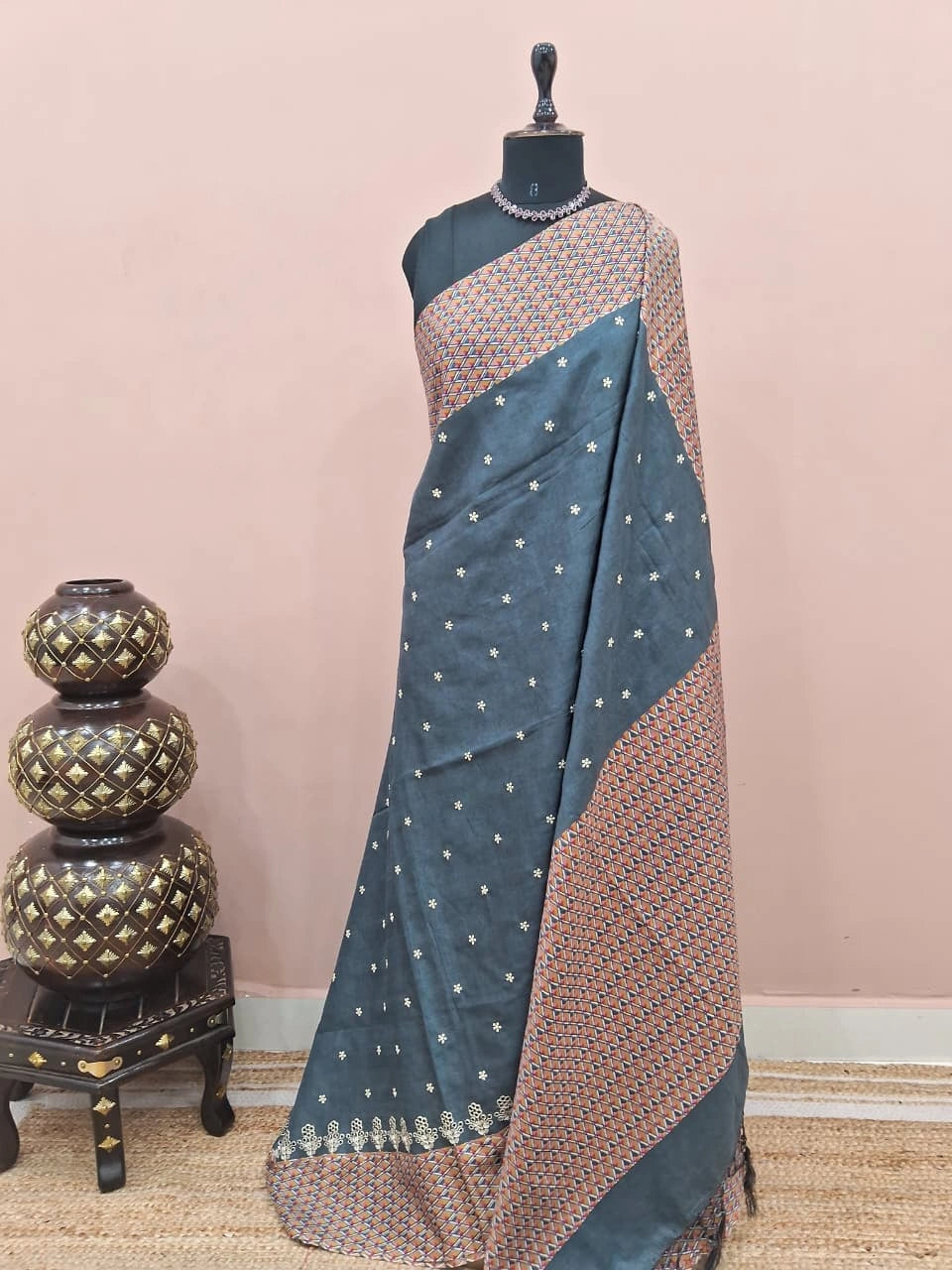 Dark Blue Tussar Saree 
