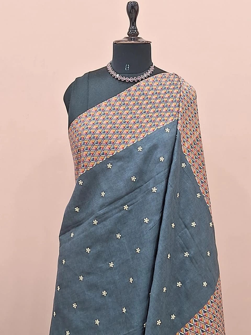 Dark Blue Tussar Saree 1