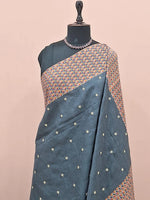 Dark Blue Tussar Saree 1