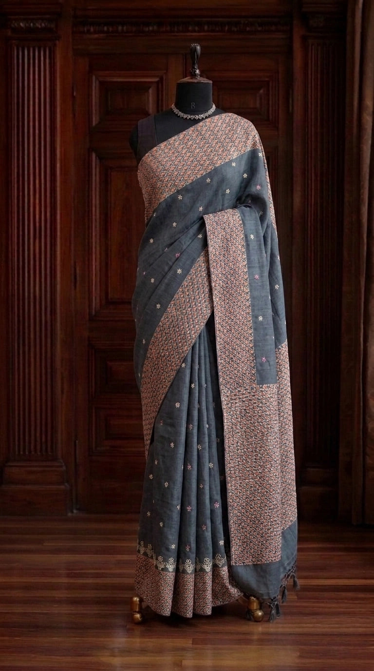 Dark Blue Tussar Saree 