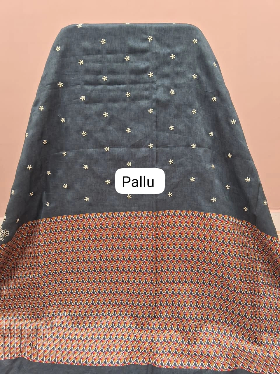 Dark Blue Tussar Saree Pallu