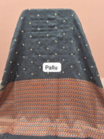 Dark Blue Tussar Saree Pallu