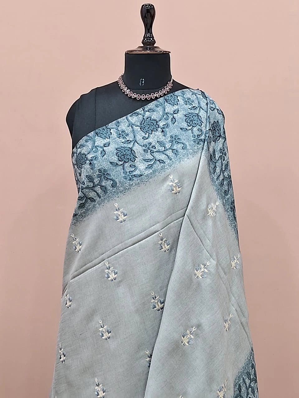 Baby Blue Tussar Saree 1