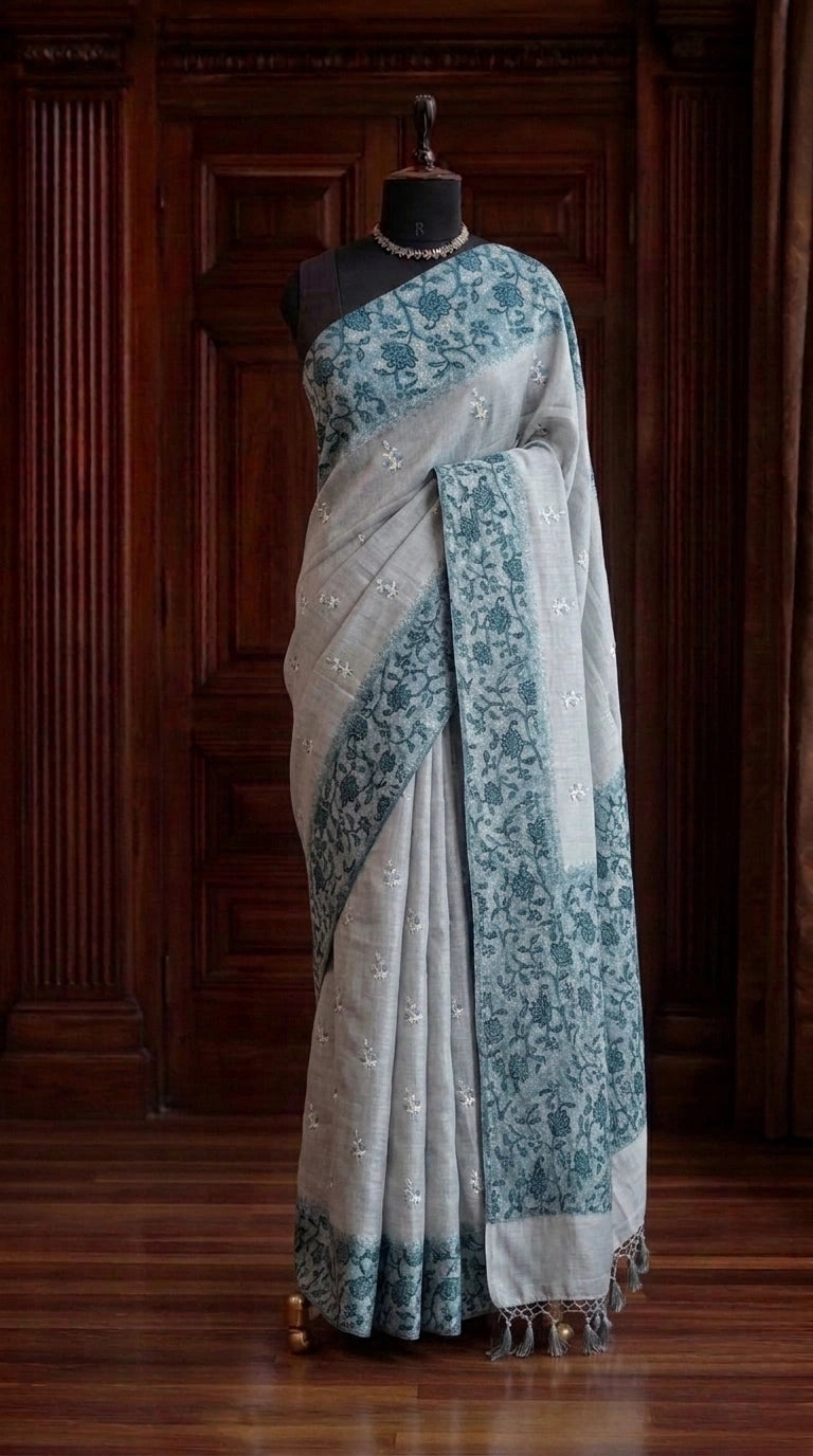 Baby Blue Tussar Saree