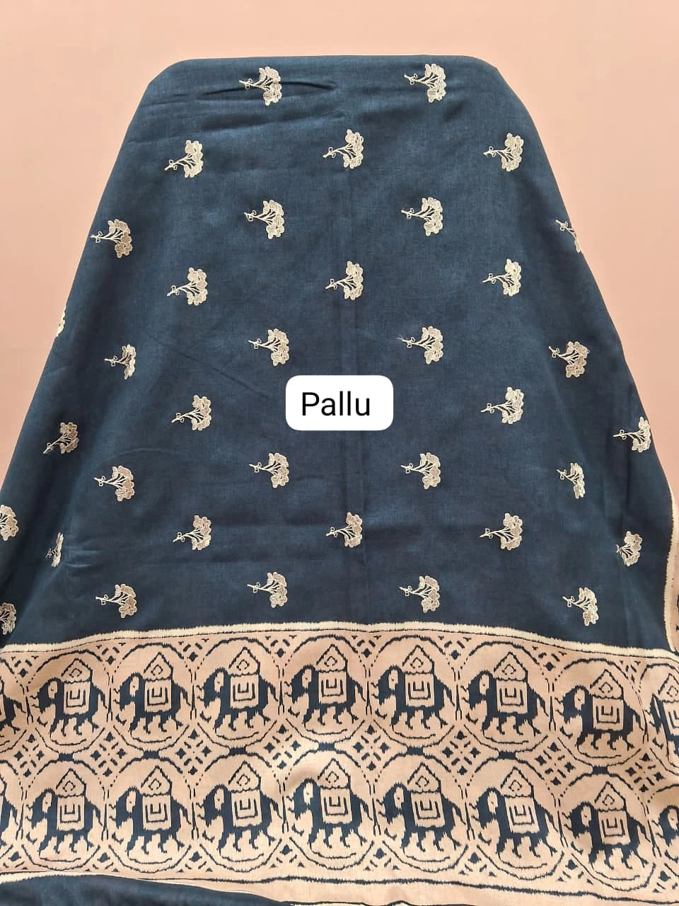 Dark Ink Blue Tussar Saree pallu