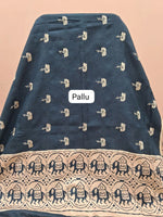 Dark Ink Blue Tussar Saree pallu