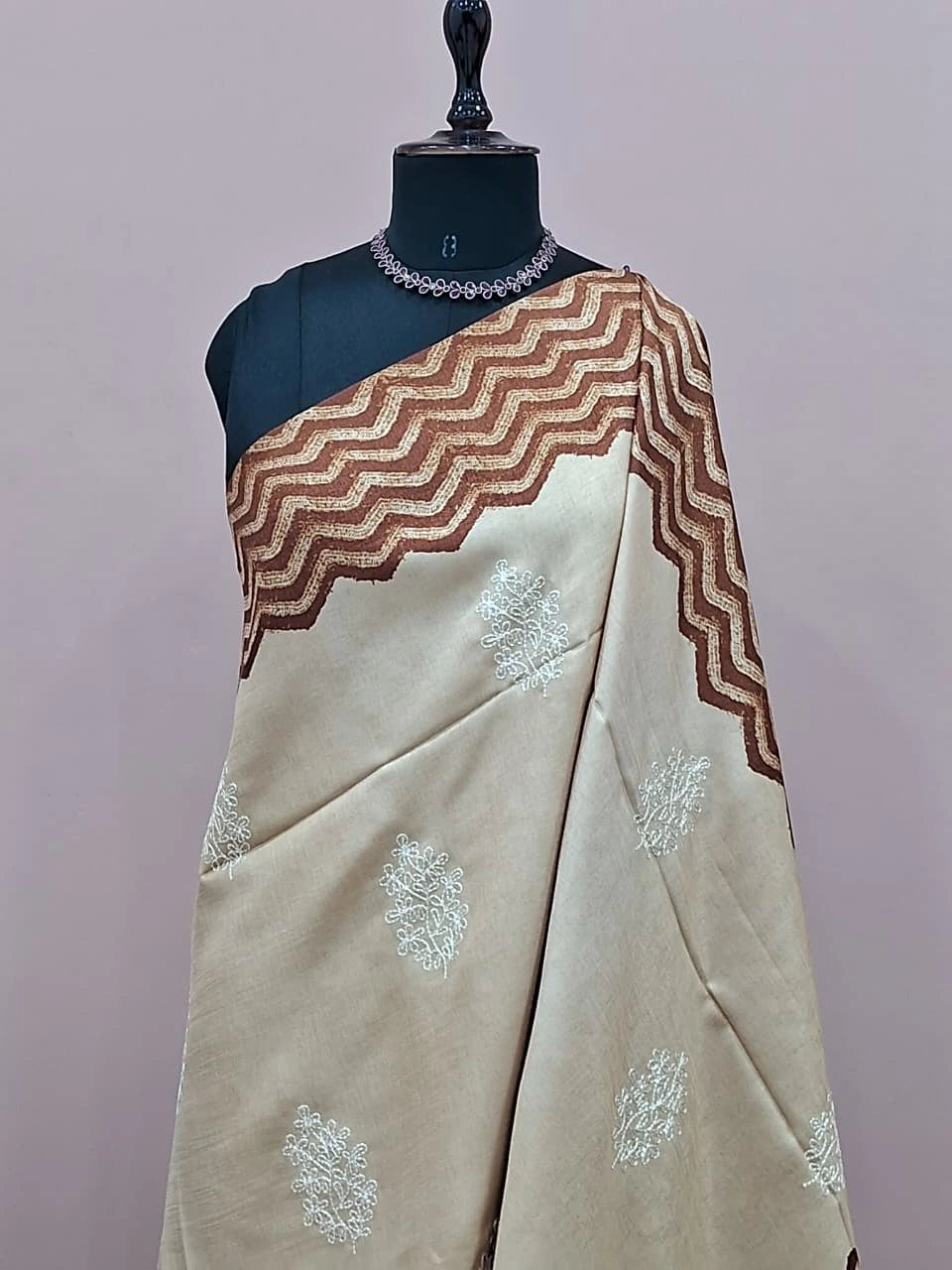 Traditional Beige Tussar Saree 