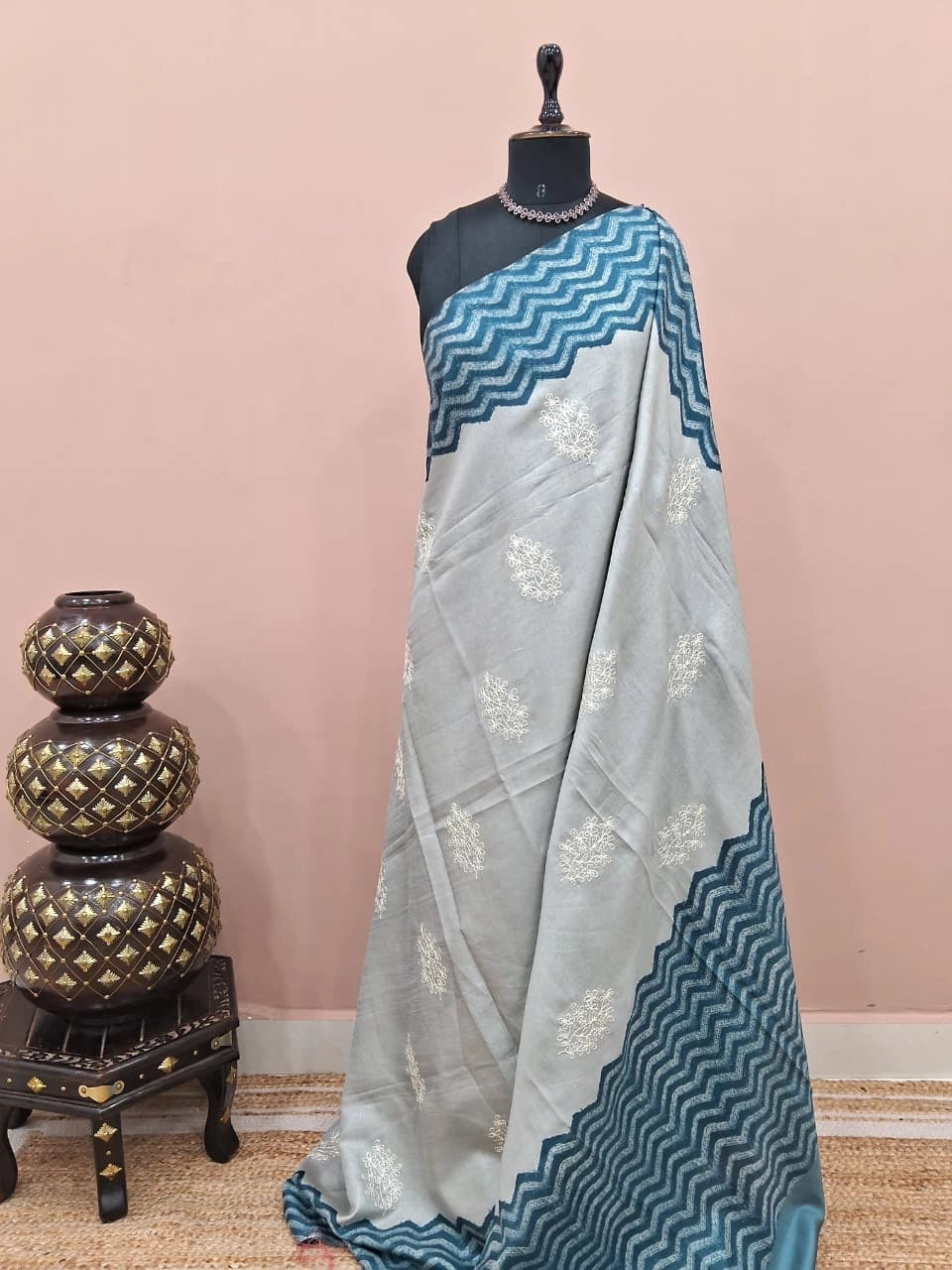 Light Sky Blue Tussar Saree